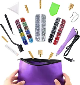Hotfix Rhinestones Applicator, Crystal Glass Rhinestone Iron-on Wand with Mix Styles Flat Back Gemstone Multi Color &Size Set Crafts Multipurpose Embroidery Patch Diamond Painting Kits