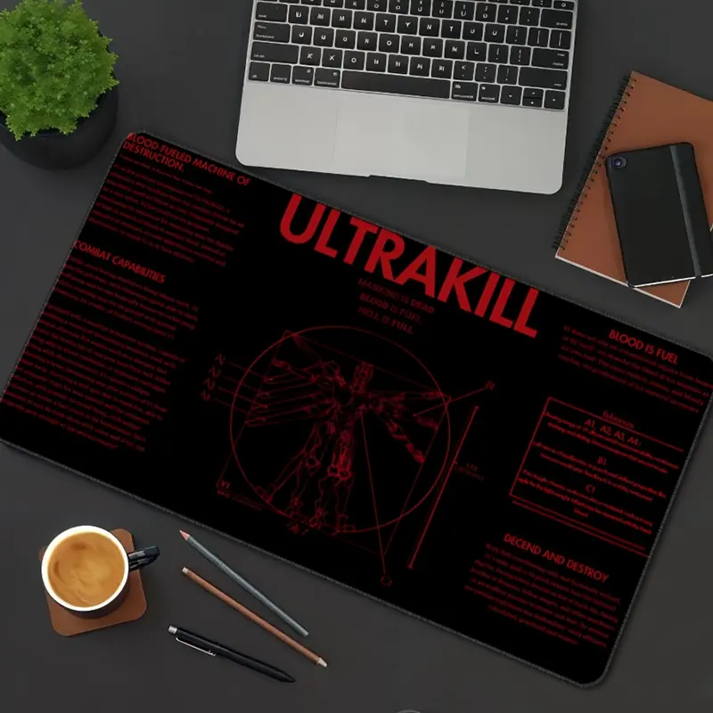Ultrakills Cyberpunk Red Design Large Gaming Computer Mouse Pad Red Mousepad HD Print NonSlip Rubber Base Big Size XXL Extended Keyboard Pad Office Desk Accessories Mouse Mat