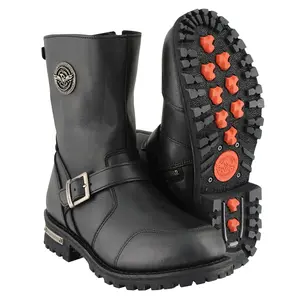 Milwaukee Leather Men's 9-Inch Black Engineer Motorcycle Boots with Gear Shift Guard Slip-On Design Round Toe Waterproof Oil Acid Resistant Non-Skid Tread