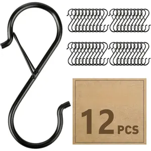 12 Pcs S Hooks for Hanging Heavy Duty, 3.5-inch Heavy Duty Metal S Hook with Safety Buckle, Suitable for 0.5 inch Rods, S Hook for Hanging Plants, Closet, Kitchen Utensil, Pot, Pan, Bags