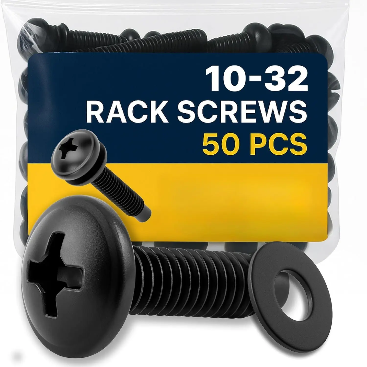 Carbon Steel 10-32 (50 Pack) Rack Screws with Nylon Washers - Unparalleled Stability Accessories for Studio Racks, Audio Enthusiasts’ Cabinets