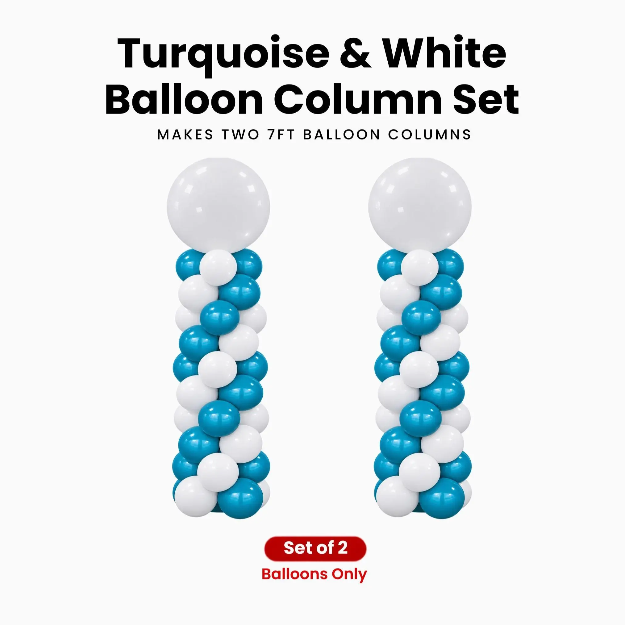 Turquoise & White Balloon Column Set of 2 | Makes 2 x 7 ft Columns | Balloons Only