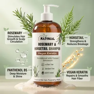 Neutra Natural Rosemary & Horsetail Shampoo – Vegan Keratin Botanical Hair Cleanser, Sulfate Free Plant Based Formula with Essential Oils, Panthenol & Vegan Proteins – 12 oz Cleansing Haircare