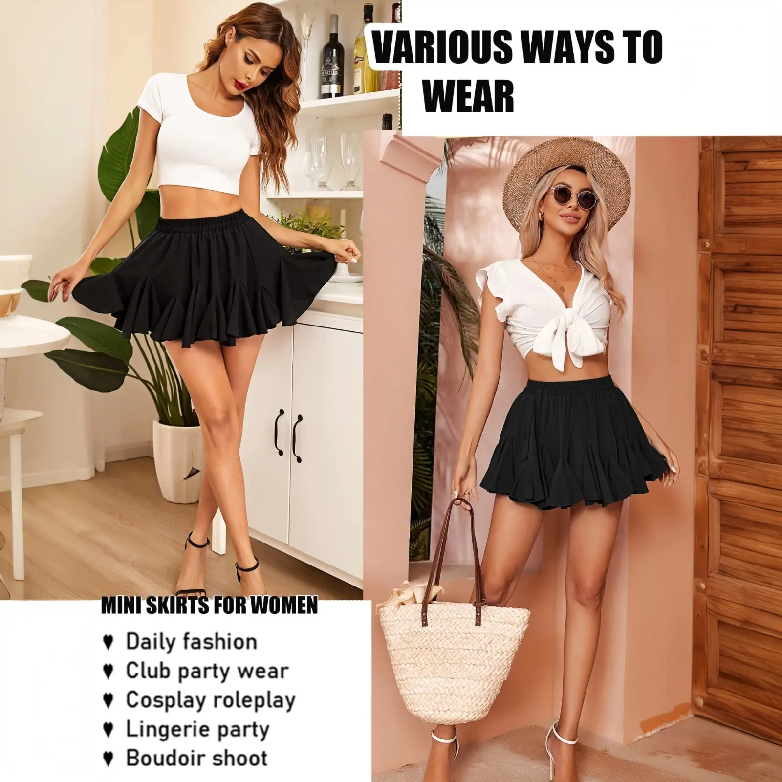 Avidlove Women's Pleated Skater Skirt Basic Casual High Waisted Ruffles Flared Mini Thin Lingerie Skirts 100% Polyester Christmas Skirt Elastic