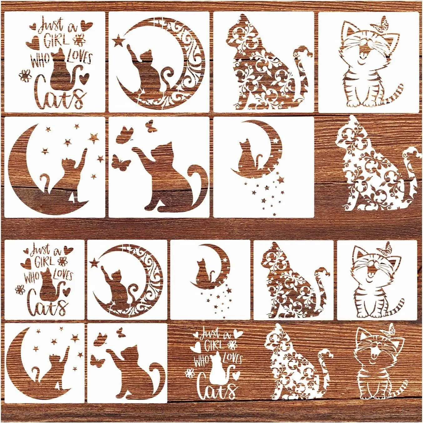 14 Pcs Cat Stencils for Painting on Wood Canvas Shirt Small Large Flower Moon Stencil Plastic Fabric Wall Burning Craft (cat)
