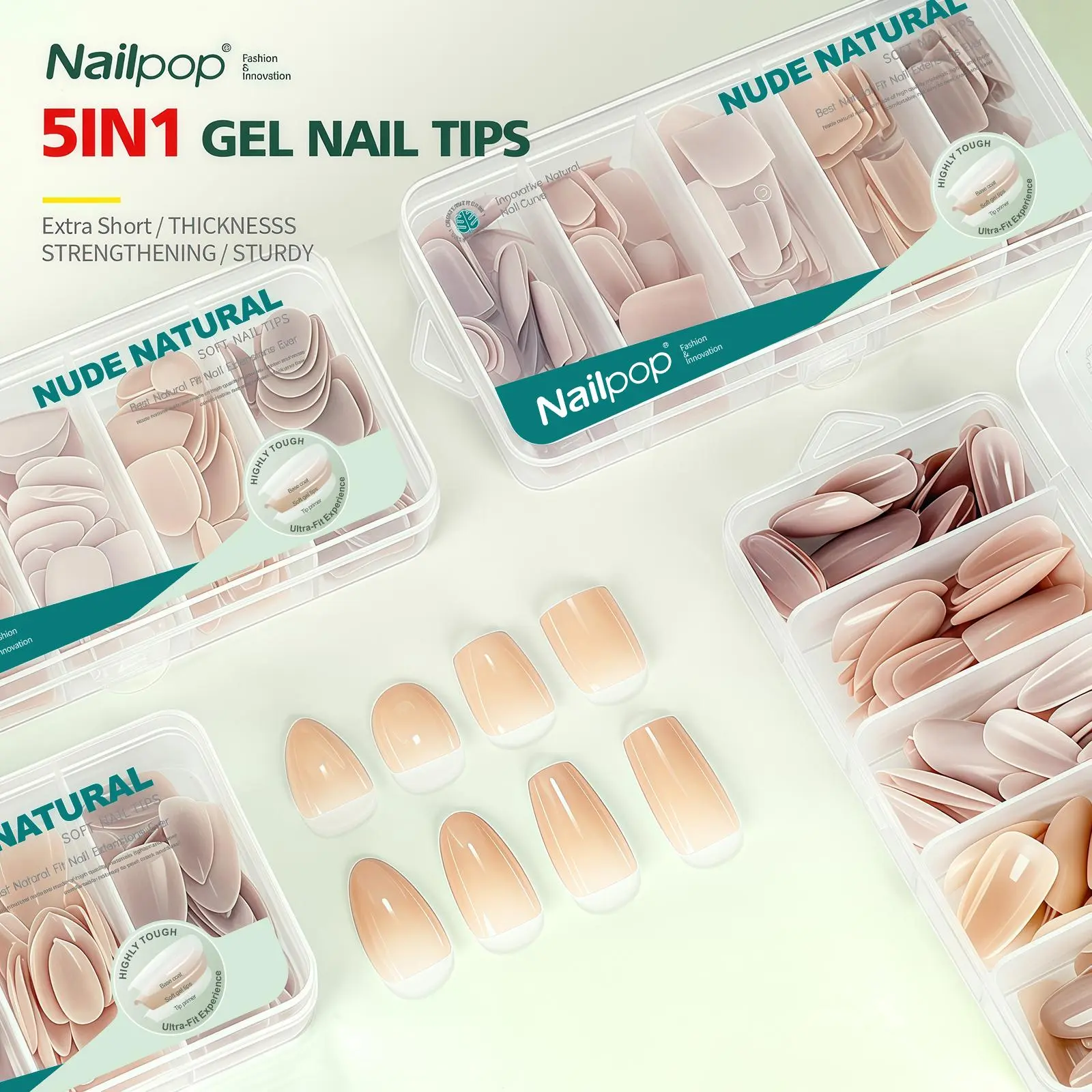 Ultra Fit Press On Nails Extra Short/Medium Natural with Base Color Stronger Adhesion Nude Pre-shaped Soft Gel Nail Tips