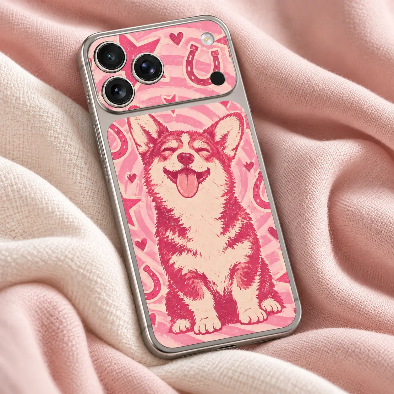 Pink Corgi iPhone 17 18 Pro and 17 18 Pro Max Camera Skin and Gadget Wrap, Single or Combo, Cute Dog Heart Vinyl Decal