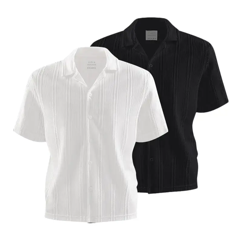 Men's Classic Plain Solid Textured Knit Short-Sleeve Button-Up Shirts - Breathable Fabric, Regular Fit, Multi-Functional, Minimalist Style, All-Day Comfort for Casual Occasions, Summer Outings, Lightweight, Menswear, Shortsleeve, Tops