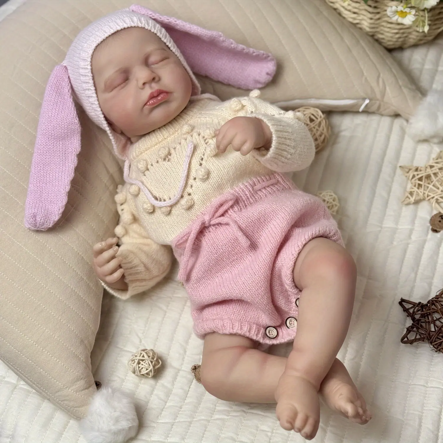 GUESSBELLY 19 Inch 3D Skin With Visible Veins 48 CM LouLou Reborn Asleep Baby Doll Toy For Kids Vinyl Limbs Cloth Body Babies Doll Lifelike Handmade Gift