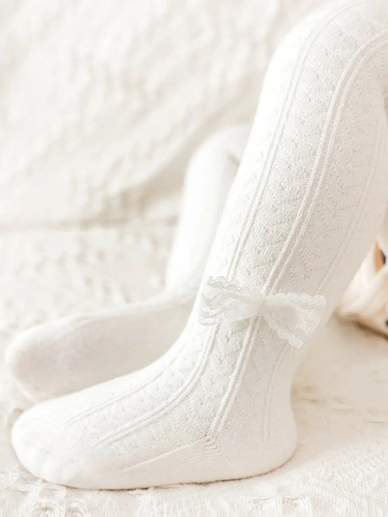 Cute Leggings with Lace and Bow Detail, Versatile Stretchy Tights for Girls, Princess Style Bottoms for All Seasons