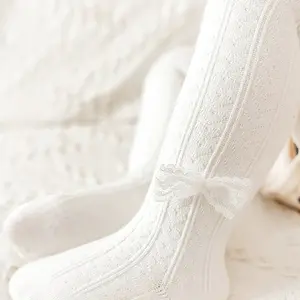 Cute Fitted Leggings with Lace and Bow Detail, Versatile Tights for Girls, Princess Style Bottoms for All Seasons