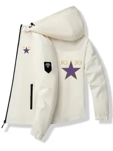 Men's Fashion Jacket with Jojo Logo, Stylish Zipper Pockets, Casual Hooded Design, Spring & Fall Outerwear, Polyester Material
