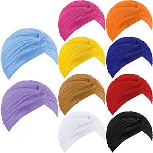 10Pcs Stretchy Turban Cap Chemo Head Wraps Cancer Headwear Bennie Twisted India's Hat for Women,Car Interior Accessories Hair Bonnets