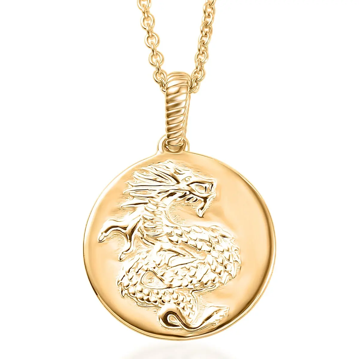 EverTrue Bronzella Collection Dragon Coin Pendant in 18K YG Plated Bronze with ION Plated Yellow Gold Stainless Steel Necklace 20 Inches
