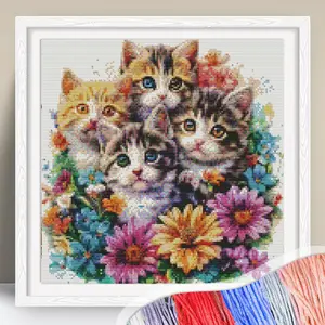 Cat Pattern Cross Stitch Kit, 1 Set 11CT Cross Stitch Flower Pattern DIY Needlework Kit, Handmade Gift for Beginners