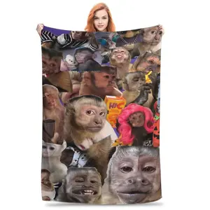 Funny Monkey Face Super Soft Throw Blanket,All-Season Cozy Knitted Thermo-Regulating Cover,Lightweight Fabric,Perfect For Napping,Christmas Present