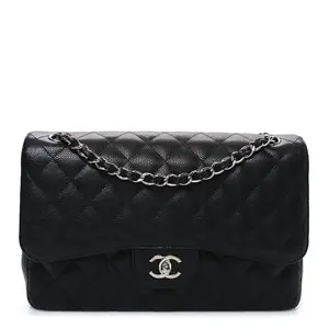 Pre-owned CHANEL Calfskin Shoulder Bags Caviar Quilted Jumbo Double Flap Black