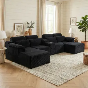 147" Modular Sectional Sofa  with Cup Holder Console, Oversized U Shaped Sectional Couches, high quality furniture Deep Seat Free Combination Floor Couch, No Assembly Large Corner Sofa for Living Room Family Apartment
