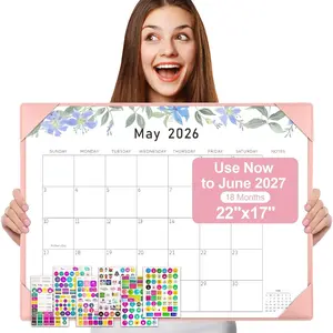 Desk Calendar 2026-2027 with Desktop Mat, Large 22" x 17" Desk Pad Calendar, 18-Month Use Through Jun 2027, Office Supplies for Home School Office, Pink with 6 Stickers