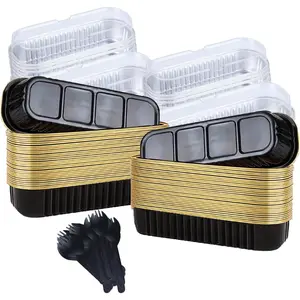 20 count  Rectangle Mini Loaf Pans With Lids Mini Cake Pans with Lids Disposable Ramekins Baking Cups Muffin Tins Cupcake Cups For Wedding Birthday Party,6.8oz