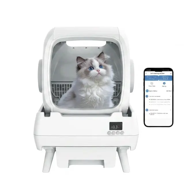 Automatic Cat Litter Box Self Cleaning - App Control, Cat Toilet Records, Suitable for Big Cats, Medium Cats, Kittens and Multi-Cat Families, Anti-Pinch, Low Noise【Assembly Required】- White
