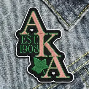 Alpha Kappa Alpha AKA Embroidered Patch, 1908 Pink and Green Ivy Leaf Applique for Blazers Jackets Bags, Iron On, Sew On, Hook and Loop