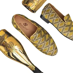 High Quality Silk Fabric Men's Slippers for Weddings and Parties with Leather Insoles