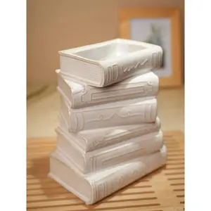 Ivory Ceramic Stacked Books Vase 6.5" x 7.87 Handcrafted Accent for Book Lovers & Vintage Inspired Spaces