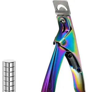 Acrylic Nail Cutter with Magnet Sizer & Length Measurement,Adjustable Stainless Nail Trimmer for Salon Home Nail Art, Professional Nail Clippers for Precise Manicures (Rainbow)