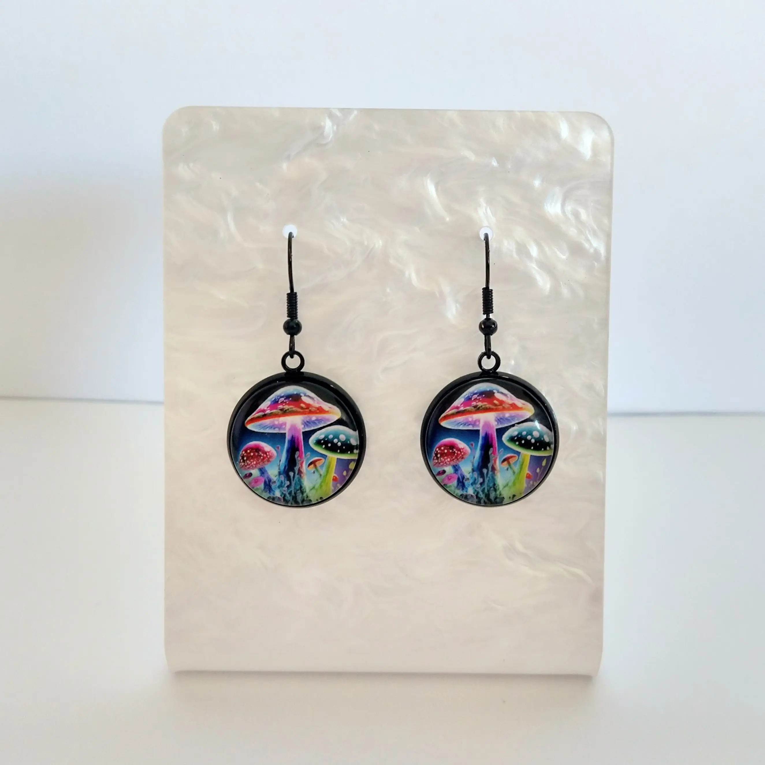 #584 Neon Mushrooms Earrings, Casual, Food, Nature Jewelry