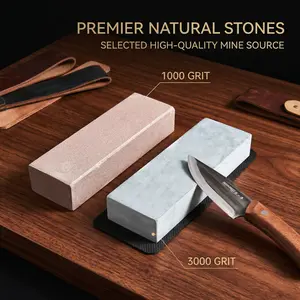 AlbaTellura Natural Honing Stone Set, Coarse & Fine, Includes Non-Slip Mat, Approx. 1000 Grit/3000 Grit, Suitable for Kitchen, Outdoor Woodworking Tools, and Various Types of Knives
