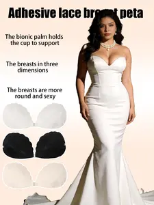 3pairs Lace Invisible Push Up Bra - Strapless Self-Adhesive Lifting Bra With Clear Straps, Reusable Adhesive Nipple Covers For Wedding Dresses, Dresses And Gowns