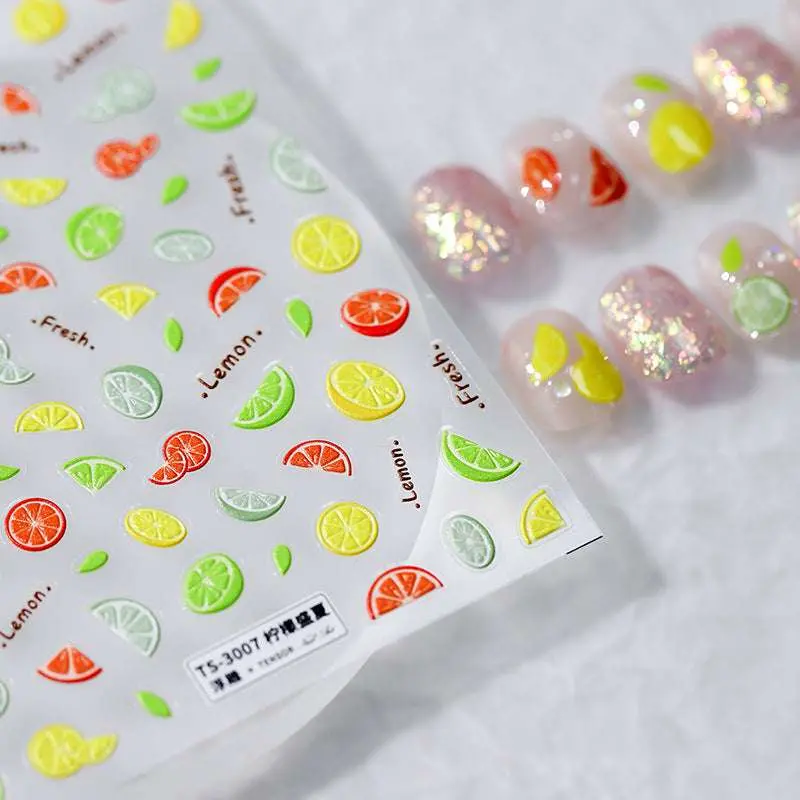 5D Fruits Nail Art Stickers, Lemon Embossed Nail Stickers (305）
