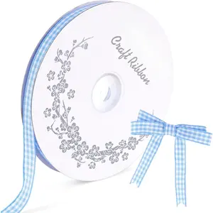 Gingham Ribbon, 50Yd Buffalo Checker Ribbons Crafts Ribbon Light Blue for DIY Project Picnic School Art Class  Wrapping