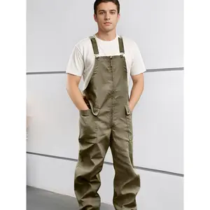 European And American Retro Men's One-piece Overalls, New Spring And Autumn Loose Casual Straight Overalls, Adjustable Shoulder Straps, Front Length