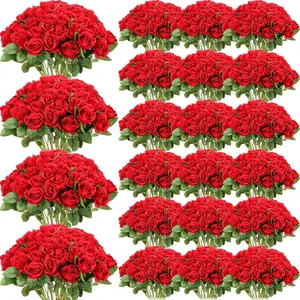 Riceshoot 500/1000 Pcs Artificial Silk Roses Flowers with Long Stem Bridal Wedding Bouquet Realistic Floral Bulks for Garden Home Party Gifts Favor Decoration(Red)