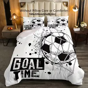 3pcs Football Themed Decorative Bedding Set, & Block Design, Perfect for Bedroom Decor, Polyester Fabric