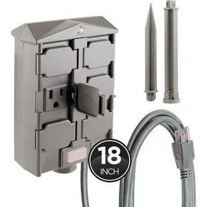 UltraPro Outdoor 6 Outlet Yard Stake Timer, Plug-in, Dusk to Dawn Photocell, Weather Resistant, Heavy-Duty Grounded Outlets, Idea for String Lights, Landscape, Seasonal, 53772 , Green