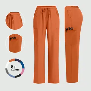 Cimmuovere Women's Orange Straight-Leg Scrubs Sets for Nursing Comfortable Polyester Fabric Regular Fit Breathable Slim-Fitting Hospital Wear Unisex V-Neck Top Drawstring Waist Pockets - Womenswear
