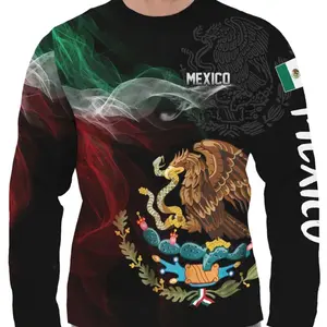 Aztec Mexican Pattern Print, Long-sleeved Shirts With Round Neck And Graphic Design For Men, Comfortable And Casual Sweatshirt For Spring And Autumn, New T-shirts For Men