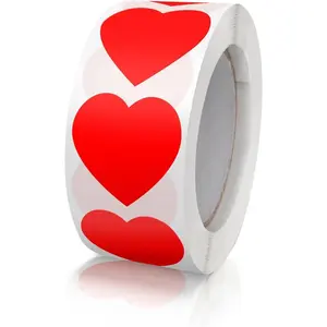 Red Heart Shaped Sticker, 1 inch Cute Love Labels for Valentine's Day, Invitation, Envelopes, Crafting, Scrapbooking, 500 Labels Per Roll