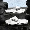 Men's Stylish EVA Colorblock Letter Print Football-Style Slip-On Slides, Soft Breathable Non-Slip Footwear, Indoor-Outdoor Beach/Shower Shoes