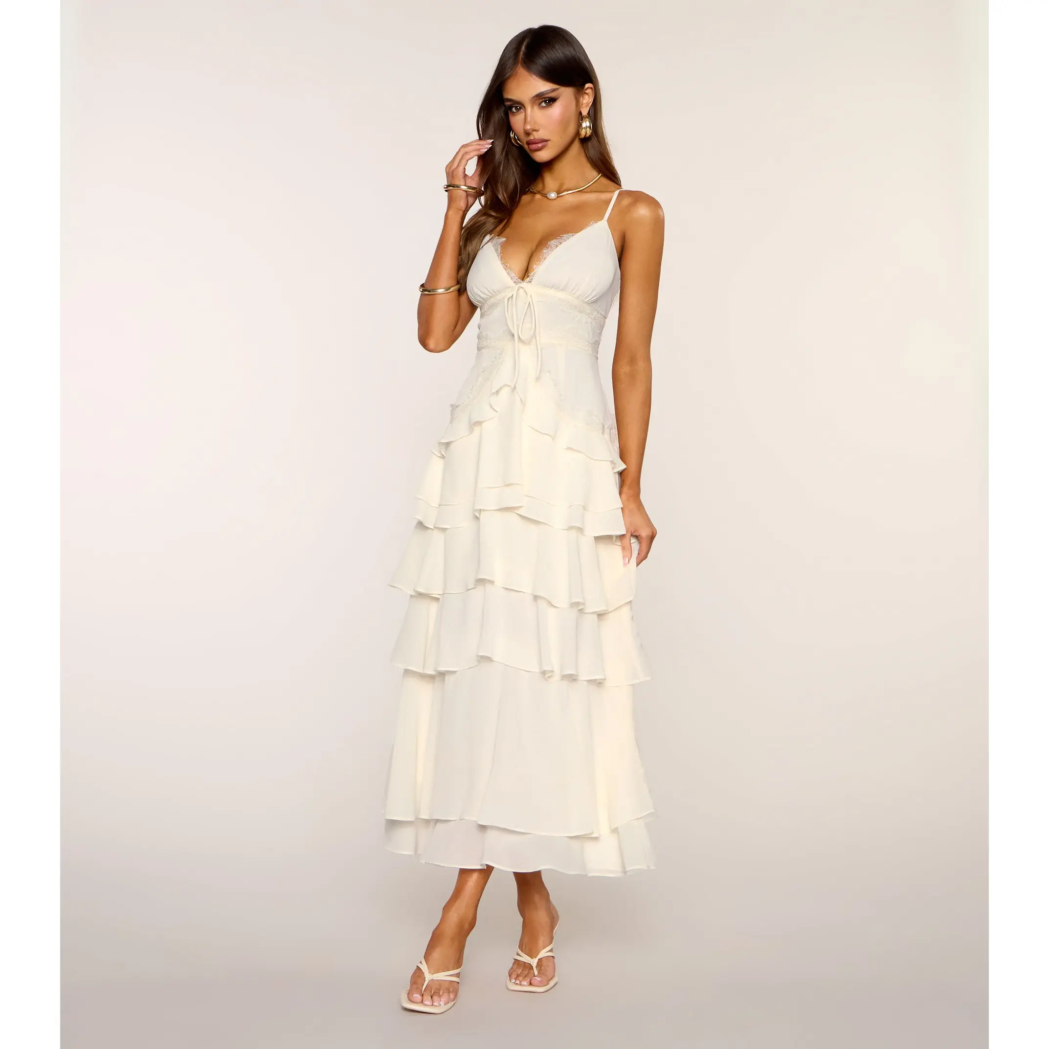 RSVP Ruffle Chiffon Maxi Dress