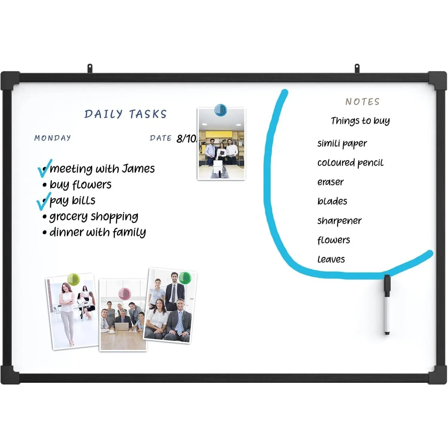 MaxGear 36x24 in Double-Sided Magnetic Dry Erase Board with Black Modern Aluminum Frame, Wall-Mountable Office Presentation Supply for Enhanced Productivity, Blank Framed Blackboard with Reliable Customer Service, 36X24 Inch
