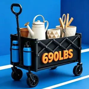 Outdoor Folding Cart - Solid Tires And 360 Degree Wheels, 600D Tear Resistant Fabric, Ultimate Solution for Camping/Holiday Shopping/Adventures