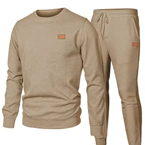 Men's 2 Piece Sweatsuits Outfits Casual Crewneck Jacquard Sweatshirt Joggers Sweatpants Set Tracksuit High Quality Fabric Classic Design Perfect for Fall Winter Spring