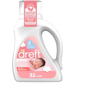 Dreft Stage 1 Newborn Baby Liquid Laundry Detergent – Gentle Formula for Sensitive Skin, HE Compatible (32 Loads)