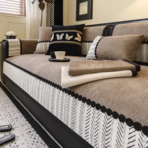 Chenille fabric Sofa Couch Cover, Sofa Cushion Cover for Dogs, 1 Pc Non-Slip Backing, Machine Washable Pet-Friendly Furniture Protector, Soft Thick Slipcover with Chevron Border, Universal Fit for Armchair, Loveseat, 2/3/4-Seater & L-Shaped Sectional