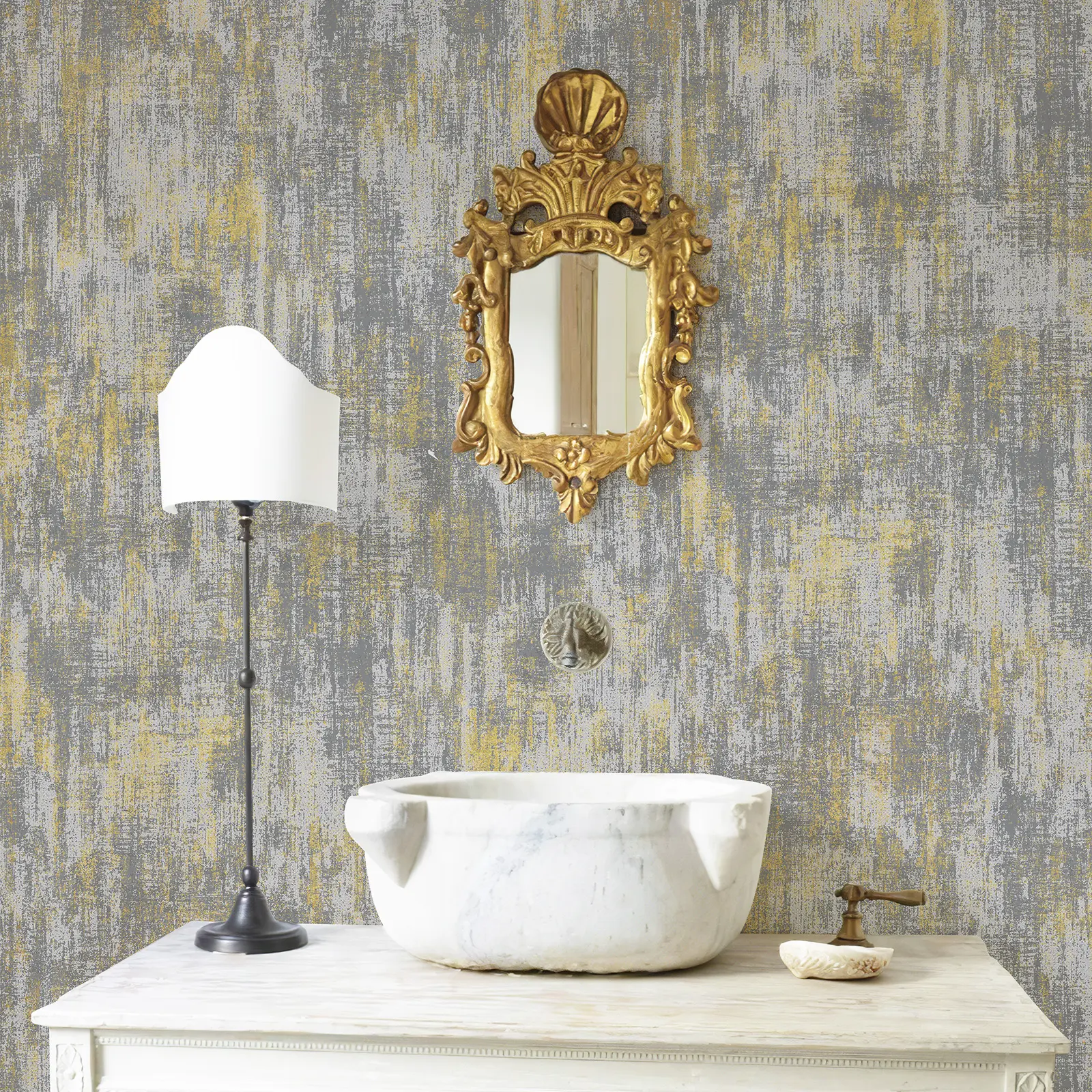 Gray and Gold Peel and Stick Wallpaper, Distressed Metallic Effect Textured Self Adhesive Wall Covering for Bedroom, Living Room, Bathroom, Office and Modern Accent Wall Decor