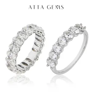 ATTAGEMS Oval Cut 1.8CT Half Eternity Band D VVS1 Synthetic Moissanite Ring for Women copper 14K Gold Plated Wedding Matching Band Fashion Jewelry Gift RU01